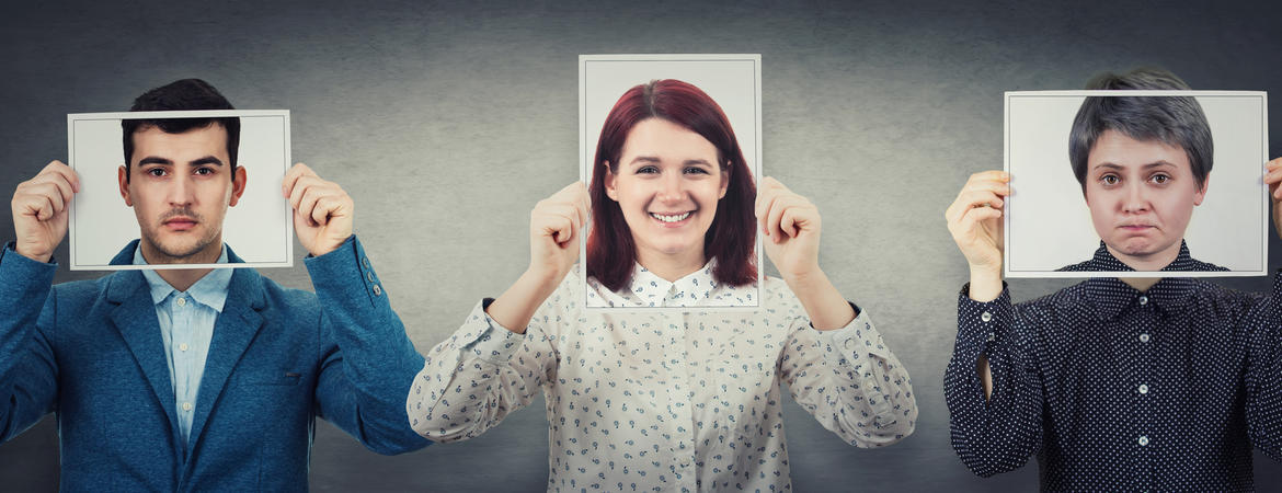 Intraverts report a more positive experience when they force themselves to act like extraverts People cover their faces with photos of themselves smiling